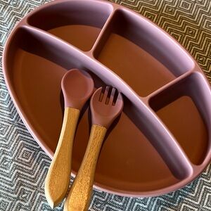 Pink Sectioned Plate with Utensils